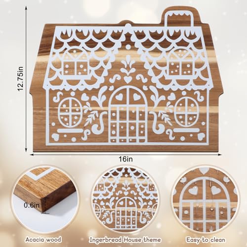 Christmas Gingerbread House Cutting Board Acacia Wood Serving Board Wooden Serving Platter Tray Cheese Fruit Bread Christmas Holiday Xmas Kitchen Decoration - style: Christmas Gingerbread House