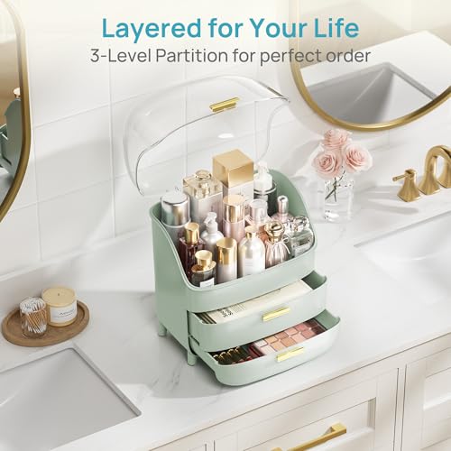 Vtopmart 3-Tier Skincare Makeup Organizer with Lid, Green - color: Green, size: With Lid