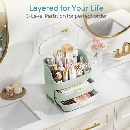 Vtopmart 3-Tier Skincare Makeup Organizer with Lid, Green - color: Green, size: With Lid