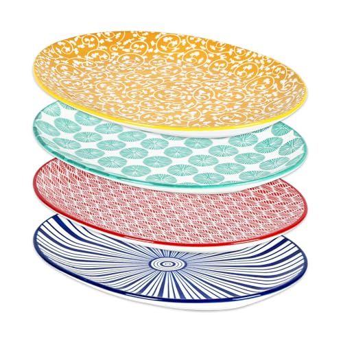 Selamica Serving Platter, 14 Inch Large Serving Dishes for Entertaining, Oval Ceramic Serving Trays for Party, Steak, Cake, Dinner, Fruit, Oven Safe, Microwave Safe, Set of 4, Assorted Colors - color: Assorted Colors, size: 14 Inch
