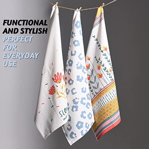Folkulture Cute Kitchen Towels - Summer Kitchen Towels with Hanging Loop | 100% Cotton, Machine Washable, Tea Towels for Dying Dish Kitchen Essentials, Housewarming Gifts New Home, 20 X 26 Inch - color: Bloom