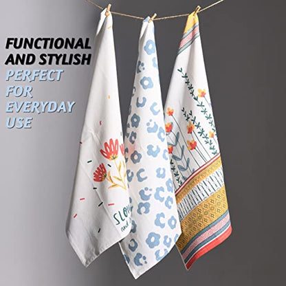 Folkulture Cute Kitchen Towels - Summer Kitchen Towels with Hanging Loop | 100% Cotton, Machine Washable, Tea Towels for Dying Dish Kitchen Essentials, Housewarming Gifts New Home, 20 X 26 Inch - color: Bloom