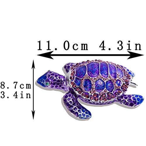 YU FENG 4.3 Inch Purple Sea Turtle Trinket Box, Crystal Jewelry Box | Hand-Painted Enamel Finish, Sparkling Crystal Shell, Hinged Ring Holder, Ocean Animal Collectible, Gift for Women - color: purple