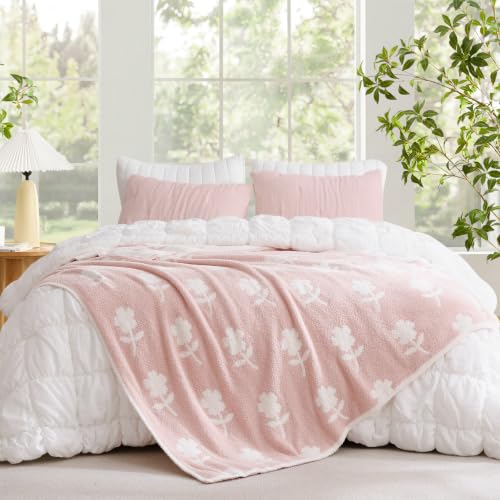 Snuggle Sac Twin Size Bedding Blanket, Pink Flower Throw Blanket for Couch, Microfiber Fluffy Warm Cozy Fuzzy Soft Reversible Blankets, Pink, 60x80 inches - color: Flower Pink, size: Twin(60"x 80")