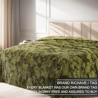 Richave Twin Size Fleece Blanket,Premium Lightweight Anti-Static 66x90 Inches 3D Clouds Stylish Jacquard Velvet Plush Bed Blanket for Twin/Twin XL Extra Long Bed, Tie-dye Olive Green - color: Olive Green, size: Twin (90-Inch-by-66-Inch)