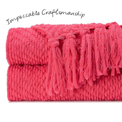 Chanasya Premium Textured Knit Throw Blanket with Tassels - Soft, Cozy Blanket for Couch, Bed, Living Room - 50" x 65” - Azalea - color: Azalea