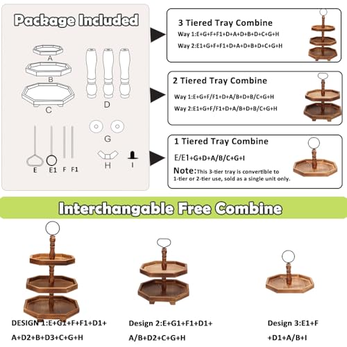 MRPAPA Tiered Tray Stand Wood Tier Serving Tray, Three Decorative Trays, Wooden Cupcake Stand 3 Tiered Farmhouse Trays for Home Decor(L 13.8” W 12.5” H 21.8”)