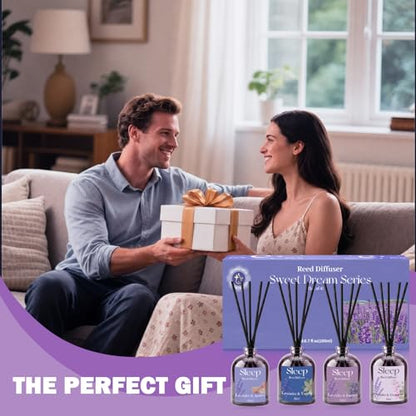 STRN Reed Diffuser Sets, 4 Lavender Scent Diffuser Summer Fragrance 200ML | Long-Lasting Geranium, Juniper, Vanilla, Amber Scents for Bedroom SPA Home - color: Purple 2