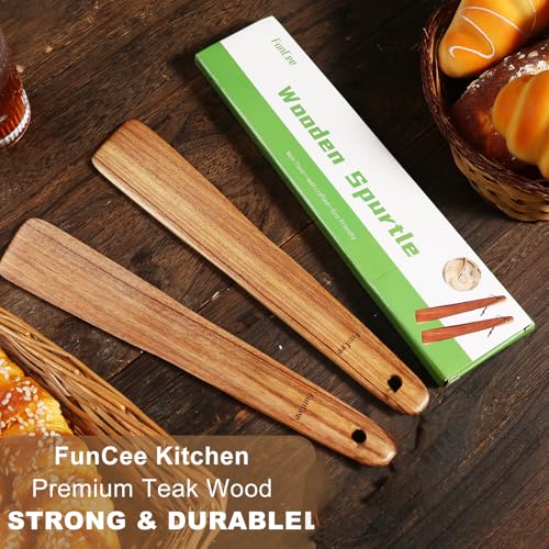 2 Pack Teak Wood Spatula, 12 Inch Wooden Spoons for Cooking, Sourdough Starter, Flat Steak Turner, Dough Whisk Spurtle Baking Utensil, Heat Resistant Spatulas for Cast Iron Flipping, stirring, Turning - size: Flat Spatulas