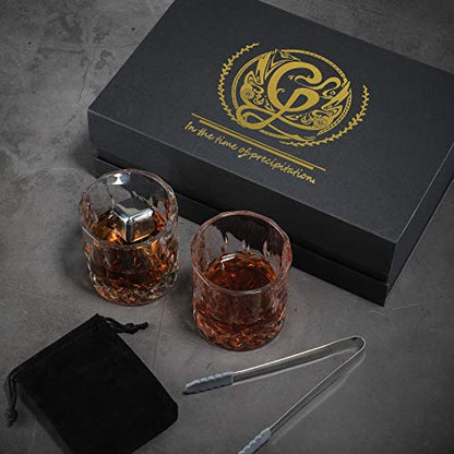 Old Fashioned Whiskey Glasses with Luxury Box - Set of 2 Whiskey Glass with Stones Whiskey for Men