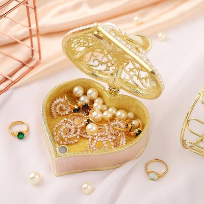 QIFU Hand Painted Pink Love Heart Style Enamel Trinket Box Hinged, Elegant Jewelry Box to Store Jewelry in Style - style: Love Heart