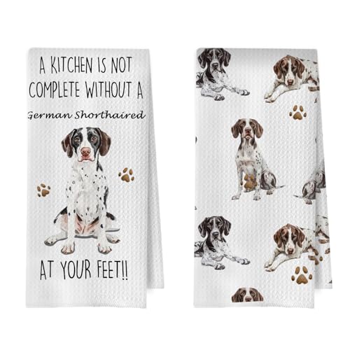 German Shorthaired Pointer Gifts Kitchen Towels 16x24 Inch, Funny GSP Gifts Decorative Waffle Weave Dish Towels, Dog Lovers Gifts Tea Hand Towel, Set of 2 - color: German Shorthaired Pointer