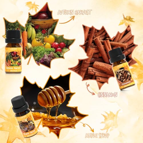 Soulorigin Autumn Fragrance Oils Set, Essential Oil for Diffuser, Fall Scent Diffuser Oil, Use for Soap Candle Making,Pumpkin Spice, Spiced Cider, Maple Syrup, Autumn Harvest, Cinnamon, and Apple Pie - color: Autumn