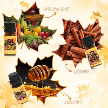 Soulorigin Autumn Fragrance Oils Set, Essential Oil for Diffuser, Fall Scent Diffuser Oil, Use for Soap Candle Making,Pumpkin Spice, Spiced Cider, Maple Syrup, Autumn Harvest, Cinnamon, and Apple Pie - color: Autumn