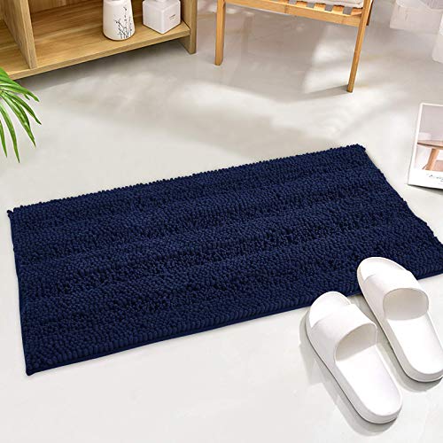 KGORGE Navy Blue Bath Mat - Quick Drying Chenile 47" x 17" Bathroom Rugs Thick Shaggy Floor Cover Water Absorbent Shower Carpet for Toilet Door Way Kitchen, 1 Pc - color: Navy Blue, size: 17"W x 47"L (Pack of 1)