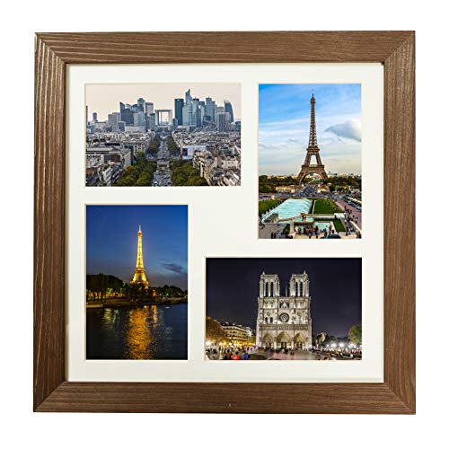 Rustic Solid Wood Square Collage Photo Frame 12x12 inch – Display Four (4) 4x6 inch Pictures with Mat Wall Tabletop - Brown - color: Brown Wenge