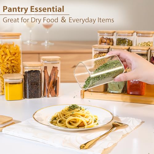 20 Pack 8 oz Square Glass Spice Jars with Lids and Labels – Airtight Small Spice Containers Set, Clear Glass Storage Jars for Seasoning, Spices, Kitchen Pantry Organization - color: Square/8oz/20pcs