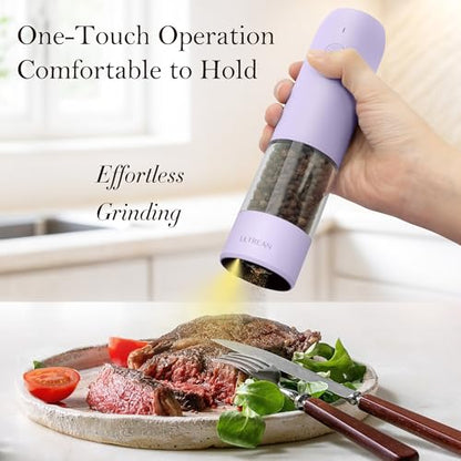 Ultrean Pepper Grinder, Rechargeable Salt and Pepper Grinder with 6 Adjustable Coarseness, LED Light, Automatic Salt and Pepper Shakers, Kitchen Gadgets, Gifts for Women, Lavender Purple - color: Lavender Purple