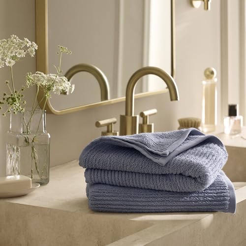 BOLL & BRANCH Turkish Ribbed Hand Towel Set, Mineral | Set of 2 - 100% Organic Turkish Cotton - Soft Absorbent Quick Dry Luxury Spa Hand Towels, Textured Rib Weave - color: Mineral, style: Turkish Ribbed