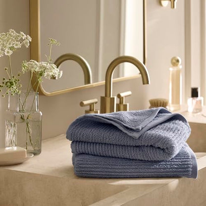 BOLL & BRANCH Turkish Ribbed Hand Towel Set, Mineral | Set of 2 - 100% Organic Turkish Cotton - Soft Absorbent Quick Dry Luxury Spa Hand Towels, Textured Rib Weave - color: Mineral, style: Turkish Ribbed