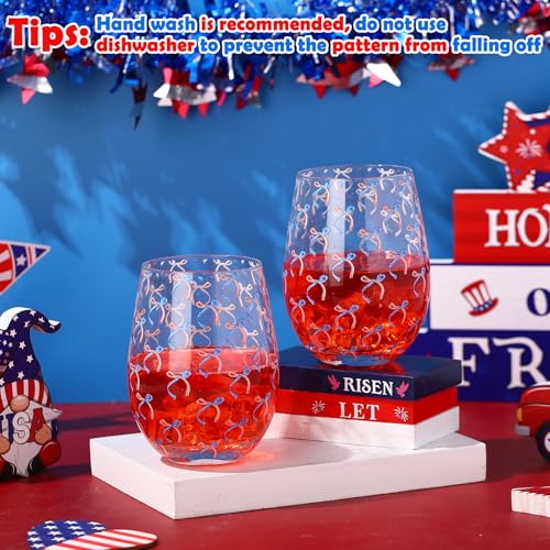 Sliner 2 Pack 250th Anniversary Stemless Wine Glasses 17oz Patriotic Drinking Glasses Independence Day Tumbler Cups for 4th of July Party Supplies Memorial Day Gift Decorations - style: Patriotic