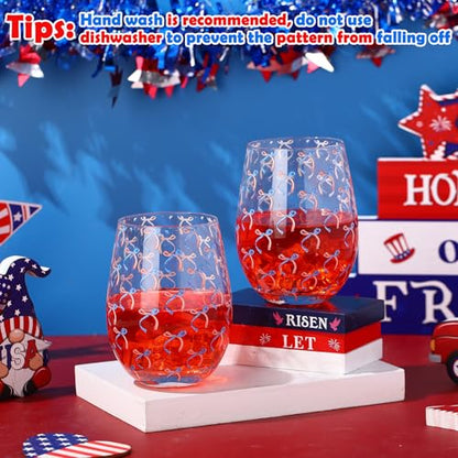 Sliner 2 Pack 250th Anniversary Stemless Wine Glasses 17oz Patriotic Drinking Glasses Independence Day Tumbler Cups for 4th of July Party Supplies Memorial Day Gift Decorations - style: Patriotic