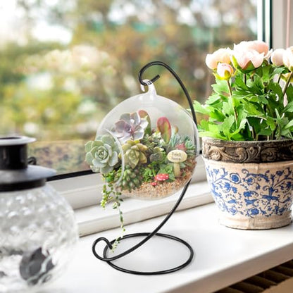Air Plant Terrarium Kit with Stand, Hanging Glass VaseTerrarium Globe with Metal Ornament Display Stand Tabletop Glass Terrarium for Air Plants Succulent Planters Small Plants