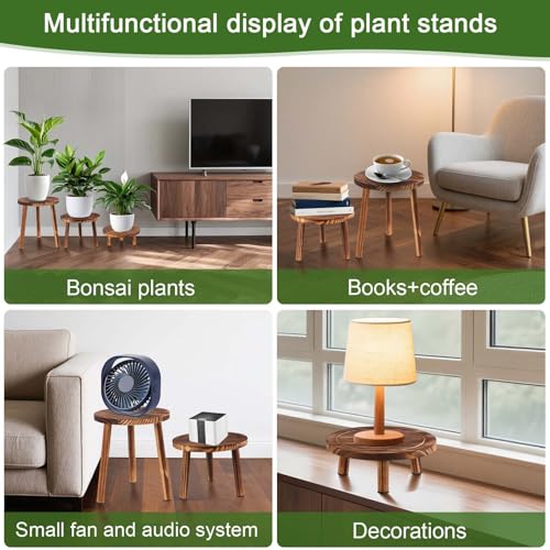 3 Pack Wooden Plant Stand Indoor, Mid-Century Modern Stool | 3 pack wooden plant stool for 6-11" pots, tall corner flower pot holder for indoor & outdoor living room, balcony & patio