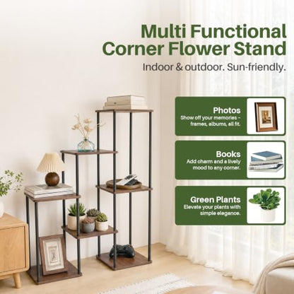 Plant Stand Indoor, Large Tiered Plant Shelf for Mutiple Pots | 3 Tiers Ladder Wood Plants Holder, Tall Flower Display Stands for Outdoor Patio, Living Room, Balcony, Garden