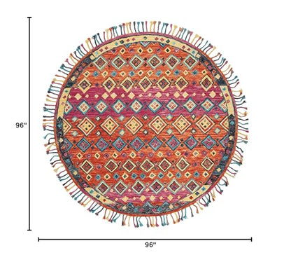 SAFAVIEH Aspen Collection Area Rug - 8' Round, Orange & Fuchsia, Handmade Boho Braided Tassel Wool, Ideal for High Traffic Areas in Living Room, Bedroom (APN138A) - size: 8' (Round)