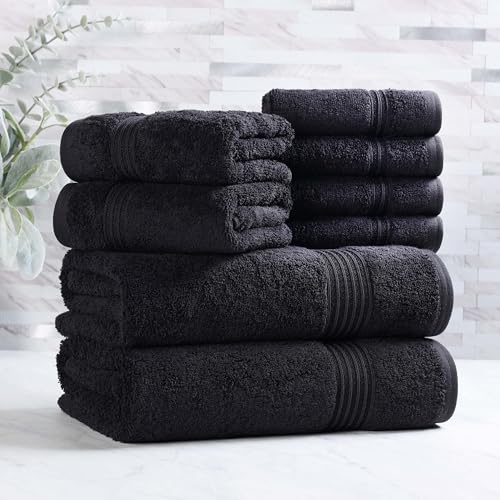 Superior Egyptian Cotton 8-Piece Towel Set, Assorted Towels for Home Bathroom, Guest Bath Decor Essentials, Includes 2 Bath, 4 Hand, 2 Face Towels/Washcloths, Quick Dry, Absorbent, Black - color: Black, size: 8 Piece Towel Set