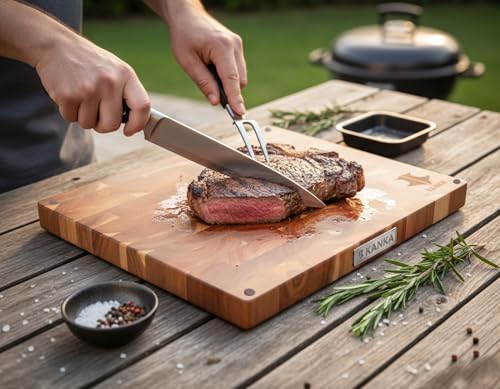 KANKA Acacia Wood Cutting Board Reversible – 19 x 14 Extra Large End Grain Butcher Block with Juice Groove, Non-Slip Feet & Built-In Handles – Ideal Wooden Cutting Board for Meat & Chopping