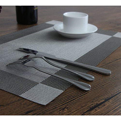 Placemats Washable Easy to Clean Woven Vinyl Placemats for Kitchen Table Heat-resistand Table placemats Mats 12x18 inches Set of 6 (Grey) - color: Gray, size: placemats set of 6