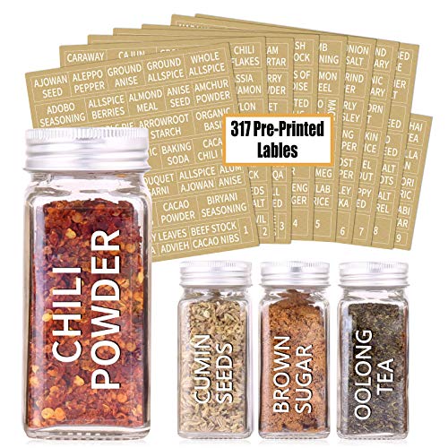 SWOMMOLY 36 Pcs 4 oz Glass Spice Jars with Shaker Lids and 703 Spice Labels | Empty Spice Containers with Airtight Lids, Chalk Marker, Funnel - Square Seasoning Bottles for Spice Racks, Cabinets, Drawers