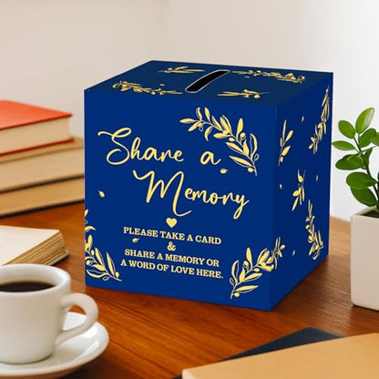 Pajean 50 Share a Memory Cards for Celebration of Life,Blue,Gold,Trendy - color: Blue Gold, style: Trendy