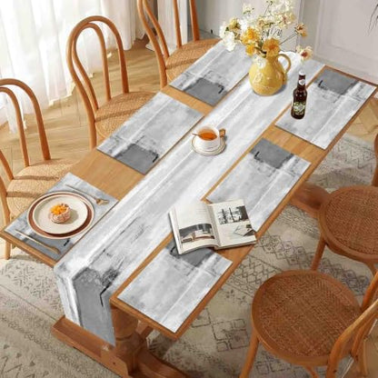 Mcalk Dark Grey Table Runner and Placemats Set of 6 Pieces, Grey Placemat, Cloth Place Mats Indoor for Kitchen, Washable Abstract Placemats Linen Material for Dining Table - color: 01grey