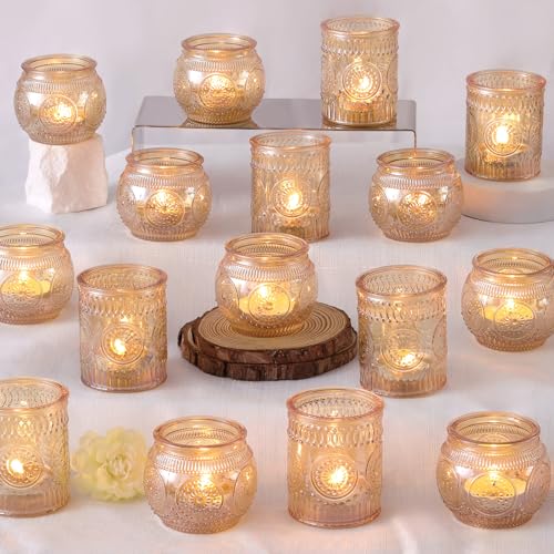 Gold Votive Candle Holders Set of 36 - Glass Candle Holder Bulk for Table Centerpiece, Tea Lights Candle Holders for Home, Party & Wedding Shower Decorations - color: Gold, size: 36 PCS