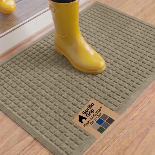 GORILLA GRIP® Ultra Absorbent Front Door Mat Outside Entrance, 35x23, Traps Dirt and Moisture, HydroABSORB Indoor Outdoor Doormat Holds Up to 5.7 Cups Water, Stain and Fade Resistant Welcome Mat Beige - color: Beige, size: 35" X 23"