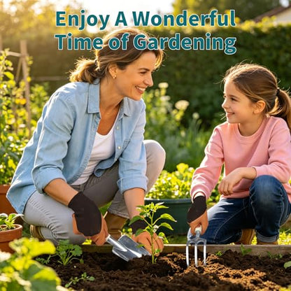 Brown Garden Tool Set 4-Piece, Trowel, Fork, Pruning Shear&Gloves | Aluminum Gardening Hand Tools, Non-Slip Ergonomic Handles, for Digging Weeding, Gift for Women Men Gardener Plant Lovers - color: brown-4pcs