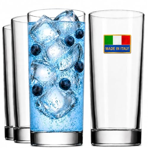 Godinger Highball Drinking Glasses, Italian Made Tall Glass Cups, Water Glasses Drinking Set, Cocktail Glasses - 14oz, Set of 4, Made In Italy | Premium quality 14oz drinking glasses set of 4, cocktail glasses, soda, juice, or everyday use, lead-free, dis