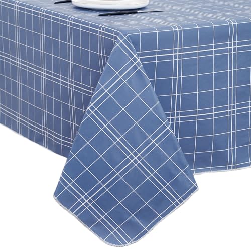 Walrus Heavy Duty Vinyl Tablecloth with Flannel Backing Waterproof Oil-Proof Plastic Table Cloth Stain-Resistant Wipeable Rectangle or Square Table Cover for Indoor and Outdoor (Blue Grid,52x70 Inch) - color: Blue Grid, size: 52" x 70" (Rectangular)