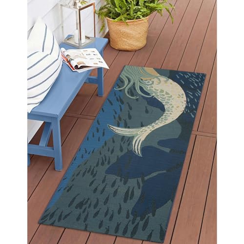 Liora Manne Esencia Machine Washable Non-Slip Low Profile Indoor/Outdoor Mat-Transitional, Coastal, Beach, Whimsical, Mermaids are Real Ocean 1'11" x 4'11" - color: Mermaids Are Real Ocean, size: 1'11" x 4'11" (Rectangular)