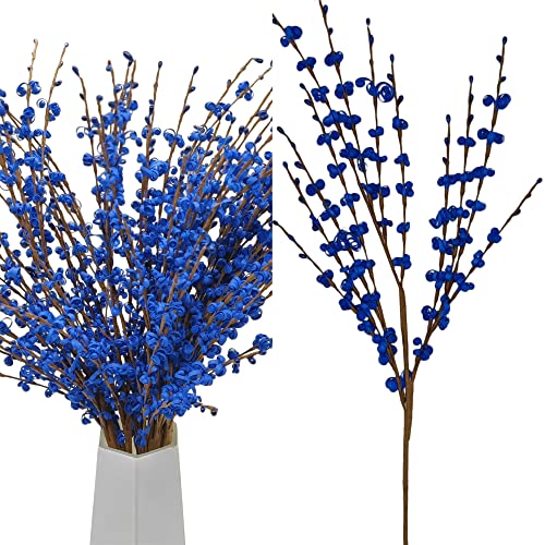 10Pcs Royal Blue Artificial Jasmine Flowers Stem for Vase DIY Wreath Decor | 29.5" Faux Jasmine Flower Bouquet Long Stems Tall Vase Filler Pussy Willow Branches Home Wedding Table Centerpieces Decor - color: Sapphire Blue, size: 10pcs-29.5''