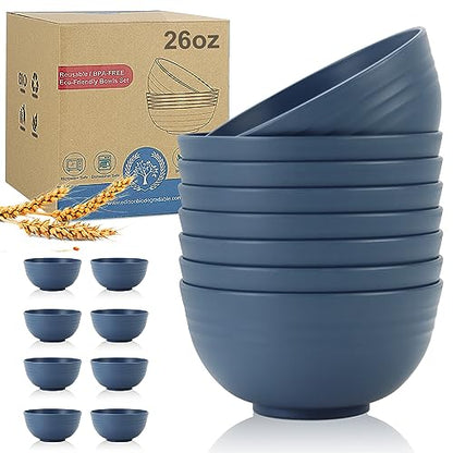 Wheat Straw Bowl Sets,8 PCS Unbreakable Cereal Bowls 26 OZ,Microwave and Dishwasher Safe Bowls,Kitchen Bowl suitable for cereal,salad,snack and soup (Navy Blue) - color: Navy Blue, size: 26 oz