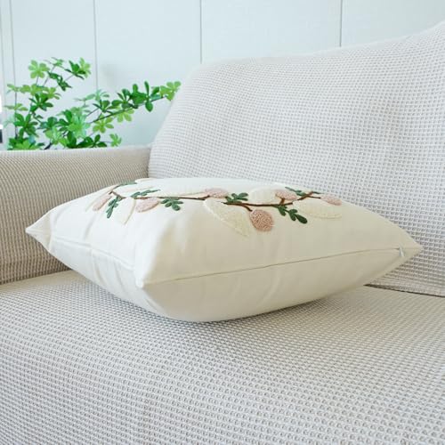 vctops Floral Embroidered Pillow Covers 18x18 Inch Spring Summer Cotton Tufted Throw Pillow Cover Outdoor Garden Cushion Case for Sofa, Bed, Living Room (Flower B,18"x18") - color: Flower B