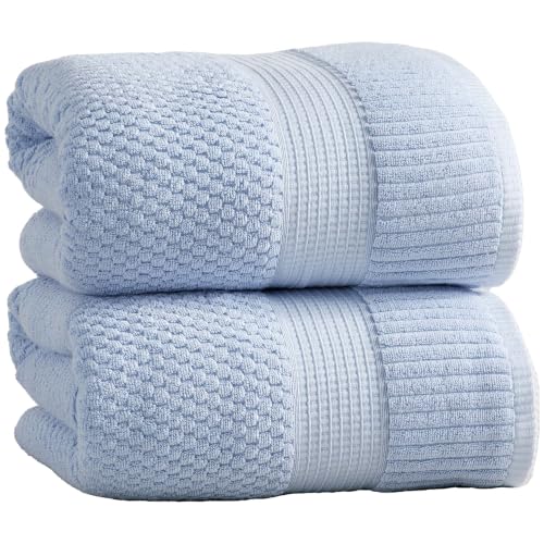 2 Pack Oversized Bath Towels 100% Cotton | Blue Towels | Oeko‑TEX Standard 100 | Soft & Absorbent, Quick‑Dry | Trinity Collection - Chambray Blue - color: Chambray Blue, size: Oversized Bath Towels (2 Pack)