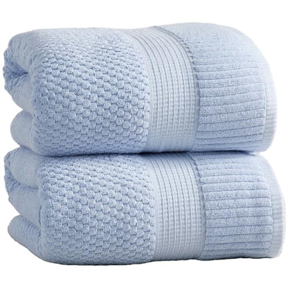 2 Pack Oversized Bath Towels 100% Cotton | Blue Towels | Oeko‑TEX Standard 100 | Soft & Absorbent, Quick‑Dry | Trinity Collection - Chambray Blue - color: Chambray Blue, size: Oversized Bath Towels (2 Pack)