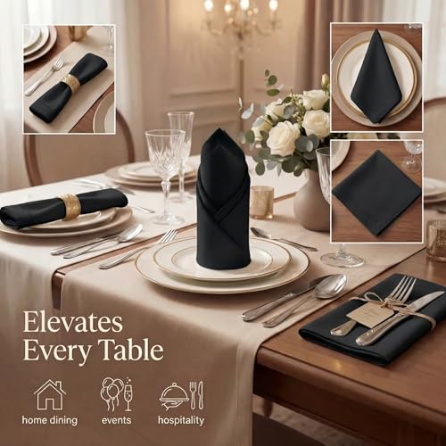 Urban Villa Hemstitch Cloth Dinner Napkins Cotton 20”x20” (Set of 12)-Black - color: 014 Black - Hemstitch, size: 20" x 20" (Set of 12)