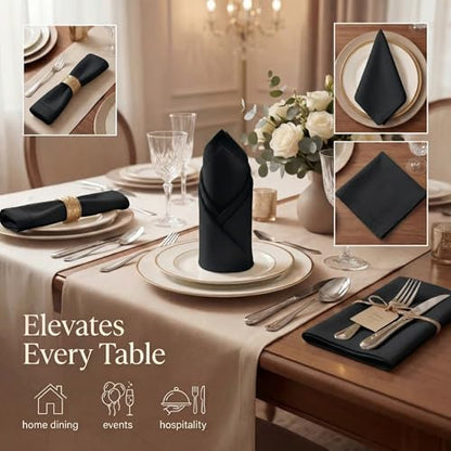 Urban Villa Hemstitch Cloth Dinner Napkins Cotton 20”x20” (Set of 12)-Black - color: 014 Black - Hemstitch, size: 20" x 20" (Set of 12)