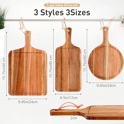 Kathfly 3 Pcs Mother's Day Acacia Wood Cutting Board Set with Handle Summer Wooden Charcuterie Cheese Board Hawaii Chopping Serving Tray Butter Pizza Serving Tray for Holiday Kitchen Gift, 3 Style